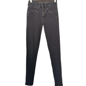 American Eagle Jeans Next Level Stretch Button Fly Black Skinny 2 Long